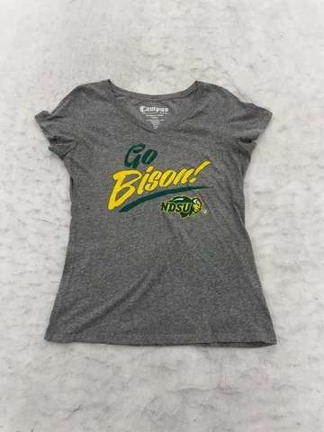 NDSU Bison T Shirt Womens L Large Gray Campus Couture V Neck Graphic Print Short Cover