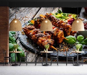 3D Grill Kebab Shop I4486 Wallpaper Mural Self-adhesive Removable Sticker Honey - Picture 1 of 11