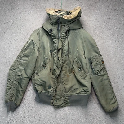 Alpha Industries Flying Mans Heavy Jacket Mens Medium Green Attached Hood N-2B - Image 1 of 4