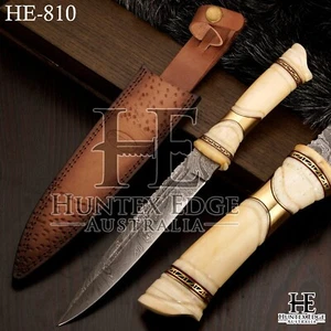 HUNTEX Handmade Damascus Blade, Camel Bone Handle, 330 mm Long Bushcraft Knife - Picture 1 of 13