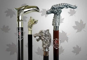 Wolf, Eagle & Dragon Victorian Knob Handle Cane Gift For Grandfather Parents - Picture 1 of 12
