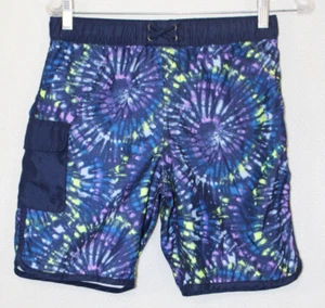 NWOT Lands' End Husky Boys L (10H-12H) Blue Tie Dyed Lined Swim Trunks - Picture 1 of 4