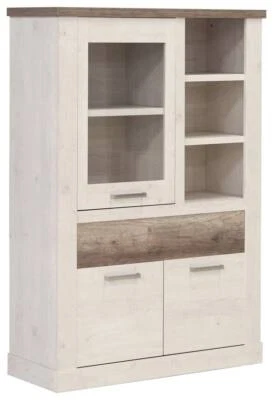 Highboard - Vitrine DURO, Schrank mit 1+2 Türen, Optik: Pinie weiß antik - Bild 1 von 4
