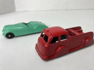 Lot of 2 Vintage Metal Tootsie Toy Tootsietoy Red Fire Truck & Jaguar Very NICE! - Picture 1 of 16