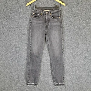 Levis Wedgie Straight Premium BIG E Jeans Womens Size 24 Grey Frayed - Picture 1 of 11