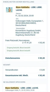 2 Biyon Kattilathu Tickets HEUTE Braunschweig - Bild 1 von 1
