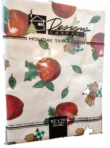 Vintage New Flannel Backed Vinyl Tablecloth 52”x70”Oblong Design Cottage Apple - Picture 1 of 5