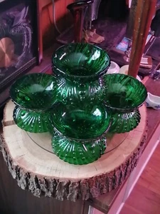 VTG Anchor Hocking Emerald Green Tri-Footed Burple Inspiration Dessert Bowl Set - Picture 1 of 7