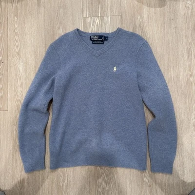 Suéter Pullover Vintage Polo Ralph Lauren Cuello en V 100% Lana de Cordero Azul Claro - s Foto 1 de 4