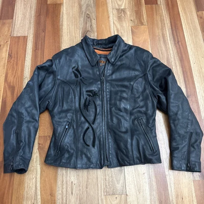 UNIK Ultra Leather Motorcycle Jacket Womens Large L Roses Biker Removable Lining - Image 1 of 4