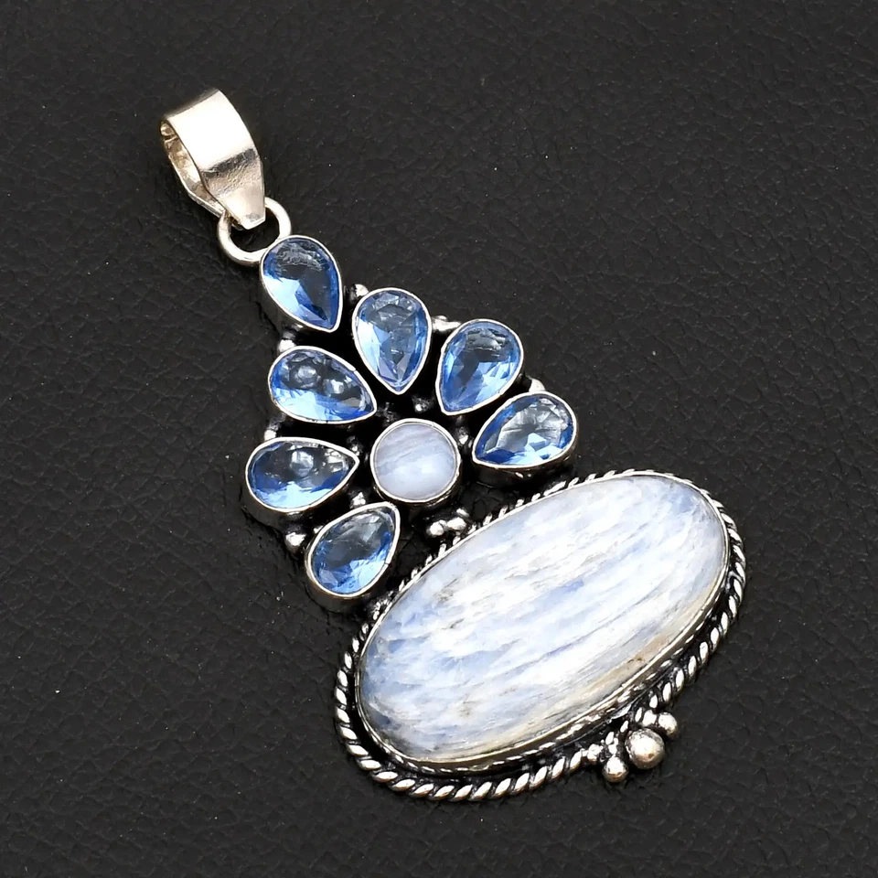 Natural Kyanite Blue Topaz Gemstone Handmade Pendant Jewelry Gift 2.8" AP-17065 - Image 1 of 1