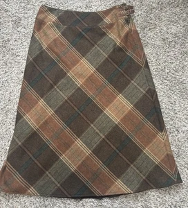 Lauren Ralph Lauren Maxi Plaid Wool Skirt Womens 16 Equestrian Buckle Academia - Picture 1 of 10
