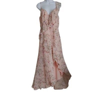 White By Vera Wang Ruffle Floral Wedding Guest Floral Flowy Dress 12 Blush - Image 1 of 4