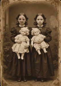 Foto gruselige Zwillinge Mädchen Puppe seltsames Kind Fotografie viktorianischer Druck 4 mal 6 - Bild 1 von 1