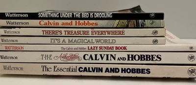 Calvin & Hobbes Lot 7 Books Bill Watterson Paperbacks Vintage Comics - Image 1 of 4