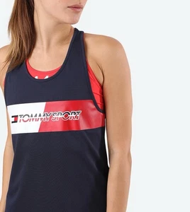 Tommy Hilfiger Sport Damen Racerback Tank Top Größe M Navy Rot Weiß Logo - Bild 1 von 13
