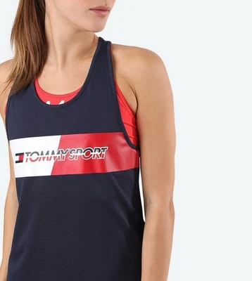Regata Tommy Hilfiger Sport Feminina Racerback Tamanho M Azul Marinho Vermelho Branco Logotipo - Imagem 1 de 4