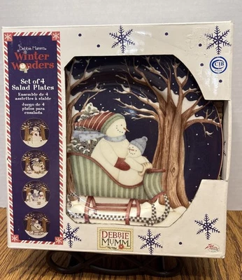 NEW Debbie Mumm "WINTER WONDERS" Salad Plates, Set of 4 Designs, 8”, Open Box - Image 1 of 4
