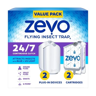 Zevo Flying Insect Trap (2 Plug-in Bases + 2 Cartridges) Indoor Blue UV Light - Image 1 of 4