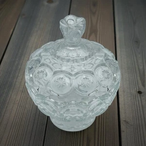Vintage LE Smith Glass Clear Glass Moon & Stars Lidded Candy Dish Compote 7"x6" - Picture 1 of 11