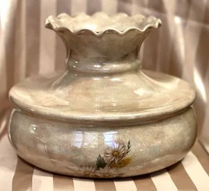 Vintage Hurricane Floral Lamp Shade Iridescent Luster Glass 6" Fitter - Picture 1 of 12