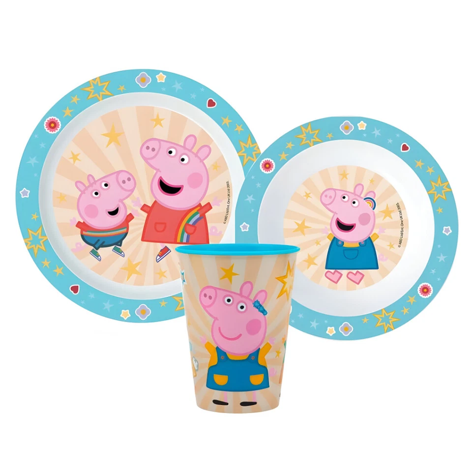 Peppa Wutz Pig George Kinder Geschirr-Set 3 teilig Becher Teller Schüssel - Bild 1 von 1
