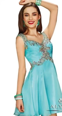 G2026 ALYCE 3619 $259  SZ 14  AQUA  COCKTAIL PROM HOMECOMING GOWN  DRESS - Image 1 of 4