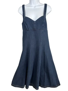 Holding Horses Anthropologie taglia 4 abito donna denim midi blu dolcevita - Foto 1 di 14