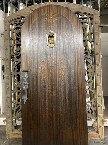 arched door Spanish revival carved wood shield with lion 79x36 Cover