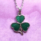 Green Shamrock Charm Pendant Necklace Celtic Lands Rhodium Plated Fine Enamel