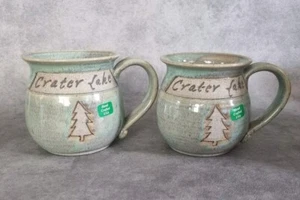 Crater Lake Handcrafted Mugs X 2 Made In USA Tree Design - Picture 1 of 13