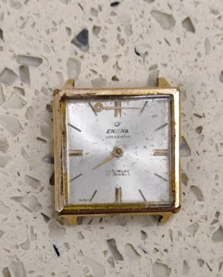 1950 MENS ENICAR  Ultrasonic Watch Square hand wind gold plated WORK  for parts - Image 1 of 4