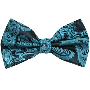 Neu Brand Q Herren vorgebundene Fliege Paisley Mikrofaser formell schwarz türkis grün - Bild 1 von 3