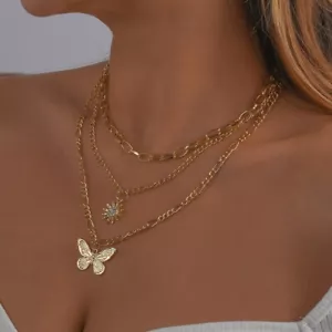 Chunky Multi-Layer Necklace Trendy Pendants Choker Women Fashion Jewelry butterf - Picture 1 of 3