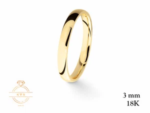 18K Yellow Gold Low Dome 3MM Wedding Band Ring - Comfort Fit Polished New - Picture 1 of 9