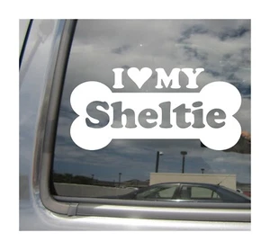 I Heart Love My Sheltie - Purebred Dog Bone Car Vinyl Decal Sticker 13895 - Foto 1 di 2