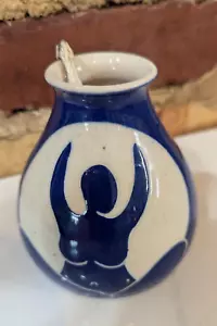 Vaso/candela donna ceramica arte blu firmato 4"" x 4"" bellissimo - Foto 1 di 6
