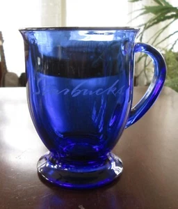 Taza Starbucks Café Script Grabado Logo COBALTO Azul Vidrio Patas Ancla Hocking - Imagen 1 de 6