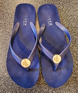 Lauren Ralph Lauren Women's Sandal Size 8-9 Blue Thong Slide Beach Flip Flop