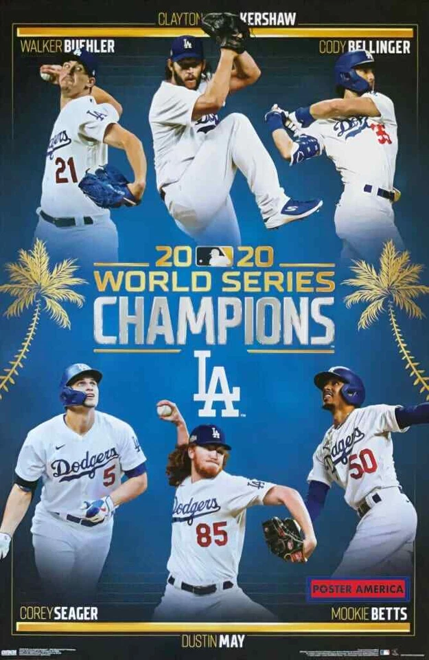 Póster de campeones de la Serie Mundial MLB de los LA Dodgers 2020 22,25 x 34 Foto 1 de 1