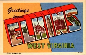 WV West Virginia  ELKINS LARGE LETTER LINEN  Randolph County  ca1940's Postcard - Picture 1 of 2
