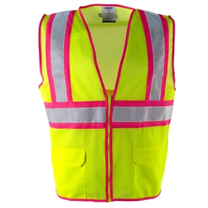 Klasse 2 reflektierende zweifarbige Sicherheitsweste Taschen, limette/rosa Umriss Jorestech - Bild 1 von 10