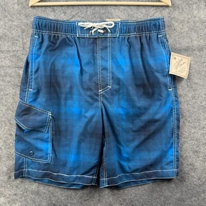 Paradise Colection Swim Trunks Mens M Blue Plaid Cargo Lined Beach Travel NEW - Picture 1 of 10