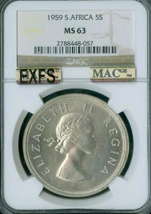 1959 SOUTH AFRICA 5 SHILLING NGC MS63 MAC EXFS VERY RARE 2989 MINTED * - Picture 1 of 2