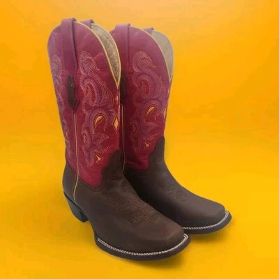 Botas de cuero de rodeo Potro Rebelde para mujer rojas/marrones/amarillas EE. UU. 9 MEX26 Foto 1 de 4