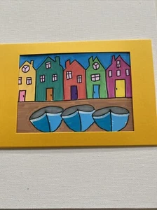 Meereslandschaft, Boot, Segelboot, 4/6 handbemalt auf Papier, Acryl - Bild 1 von 5