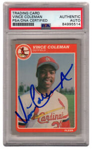 Vince Coleman Signed Cardinals 1985 Fleer Update Rookie Card #U-28 (PSA Slabbed)