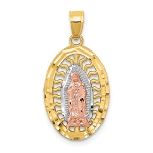 Real 14kt Two-tone w/White Rhodium Diamond Cut Lady of Guadalupe Charm - Picture 1 of 6