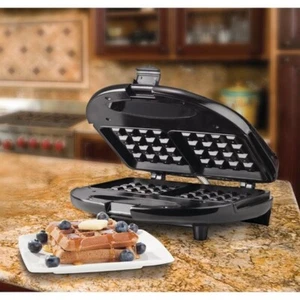 Non-Stick (Brentwood TS-243) Dual Waffle Maker, Black and Silver Slimline - Picture 1 of 7