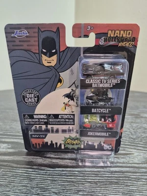 Jada Nano Hollywood Rides Batman Classic TV Batmobile Batcycle Jokermobile Set - Image 1 of 4